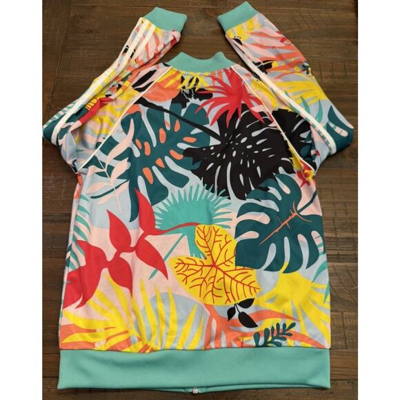 Adidas Originals Tropical Leaf Print Track Jacket Women’s L FH7991 Zip Pockets - Picture 6 of 7